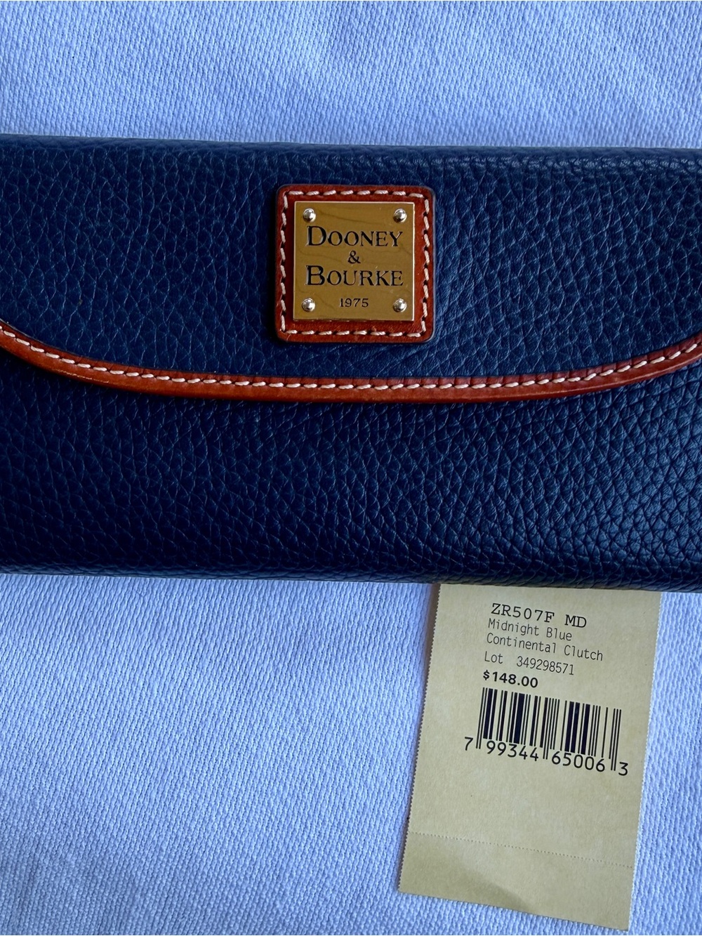 Dooney & Bourke Midnight Blue Continental Wallet with Tan Trim